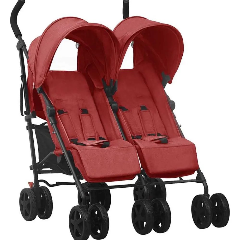 Transport De Bébés-vidaXL Poussette à deux places Acier Rouge