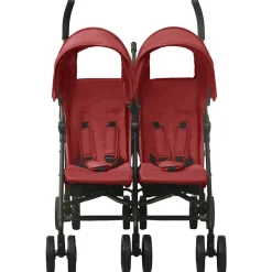 Transport De Bébés-vidaXL Poussette à deux places Acier Rouge