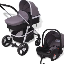 vidaXL Poussette 3-en-1 Aluminium et noir