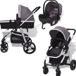 vidaXL Poussette 3-en-1 Aluminium et noir