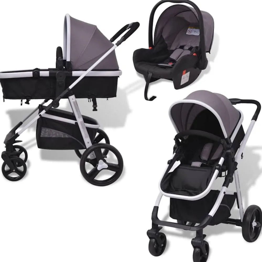 vidaXL Poussette 3-en-1 Aluminium et noir