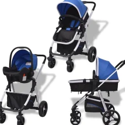 vidaXL Poussette 3-en-1 Aluminium et noir