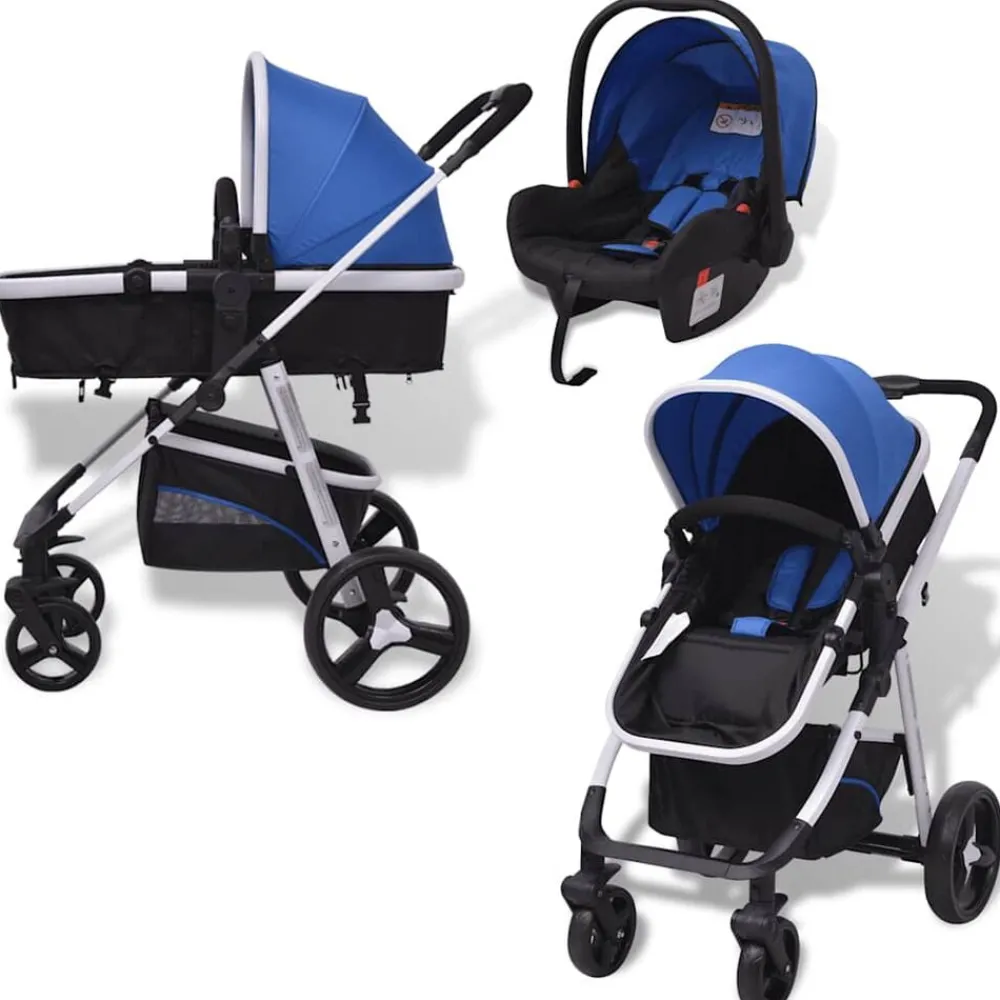 vidaXL Poussette 3-en-1 Aluminium et noir