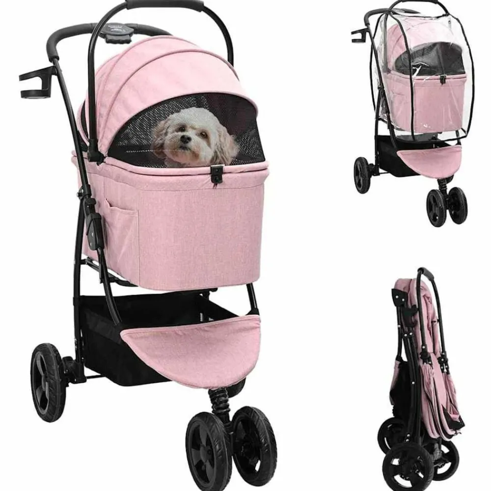 Articles Pour Animaux De Compagnie-vidaXL Poussette Pliante pour Animaux 78 x 54 x 101 cm Polyester Rose