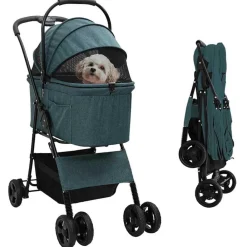 Articles Pour Animaux De Compagnie-vidaXL Poussette Pliante pour Animaux 81 x 47 x 99 cm Polyester Vert
