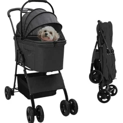 Articles Pour Animaux De Compagnie-vidaXL Poussette Pliante pour Animaux 81 x 47 x 99 cm Polyester Noir