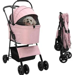 Articles Pour Animaux De Compagnie-vidaXL Poussette Pliante pour Animaux 81 x 47 x 99 cm Polyester Rose