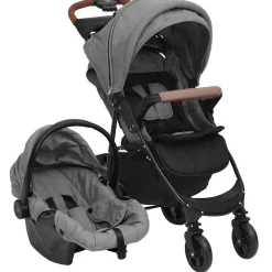 Transport De Bébés-vidaXL Poussette pour bébé 3-en-1 Acier Gris clair