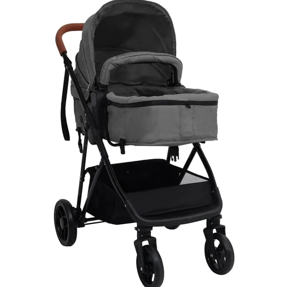Transport De Bébés-vidaXL Poussette pour bébé 3-en-1 et noir Acier Gris clair