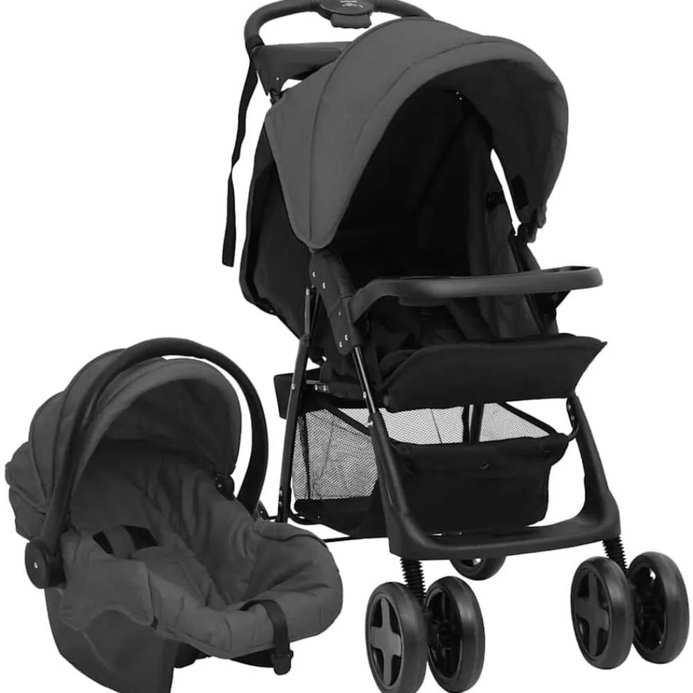 vidaXL Poussette pour bébé 3-en-1 et noir Acier