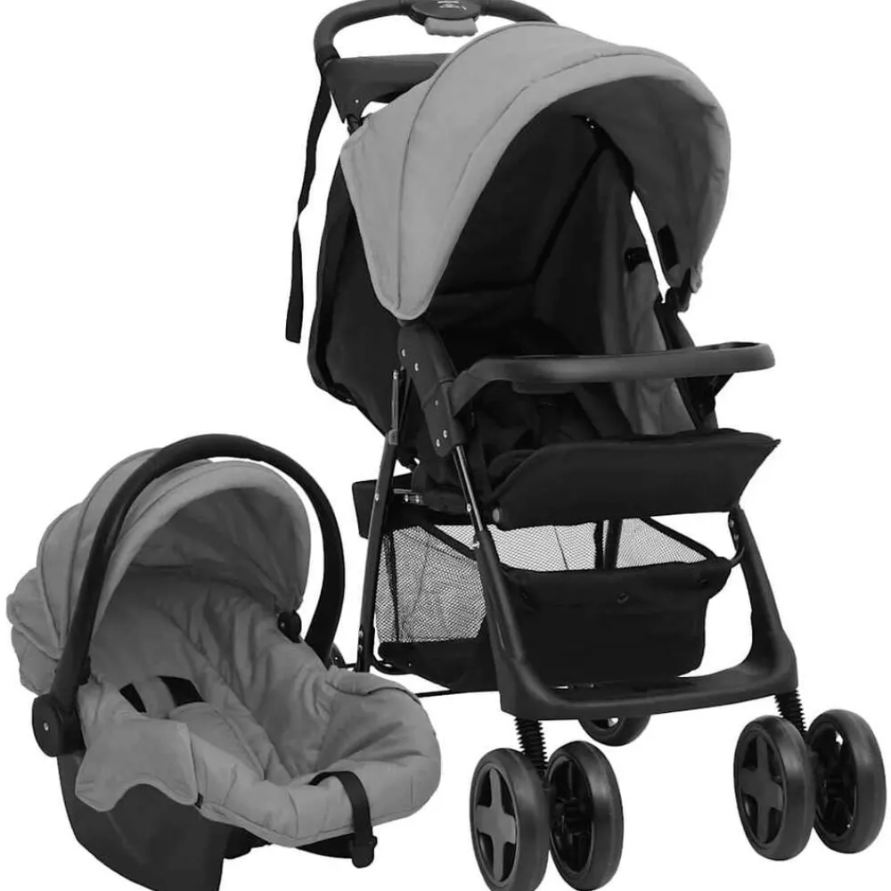 Transport De Bébés-vidaXL Poussette pour bébé 3-en-1 et noir Acier Gris clair