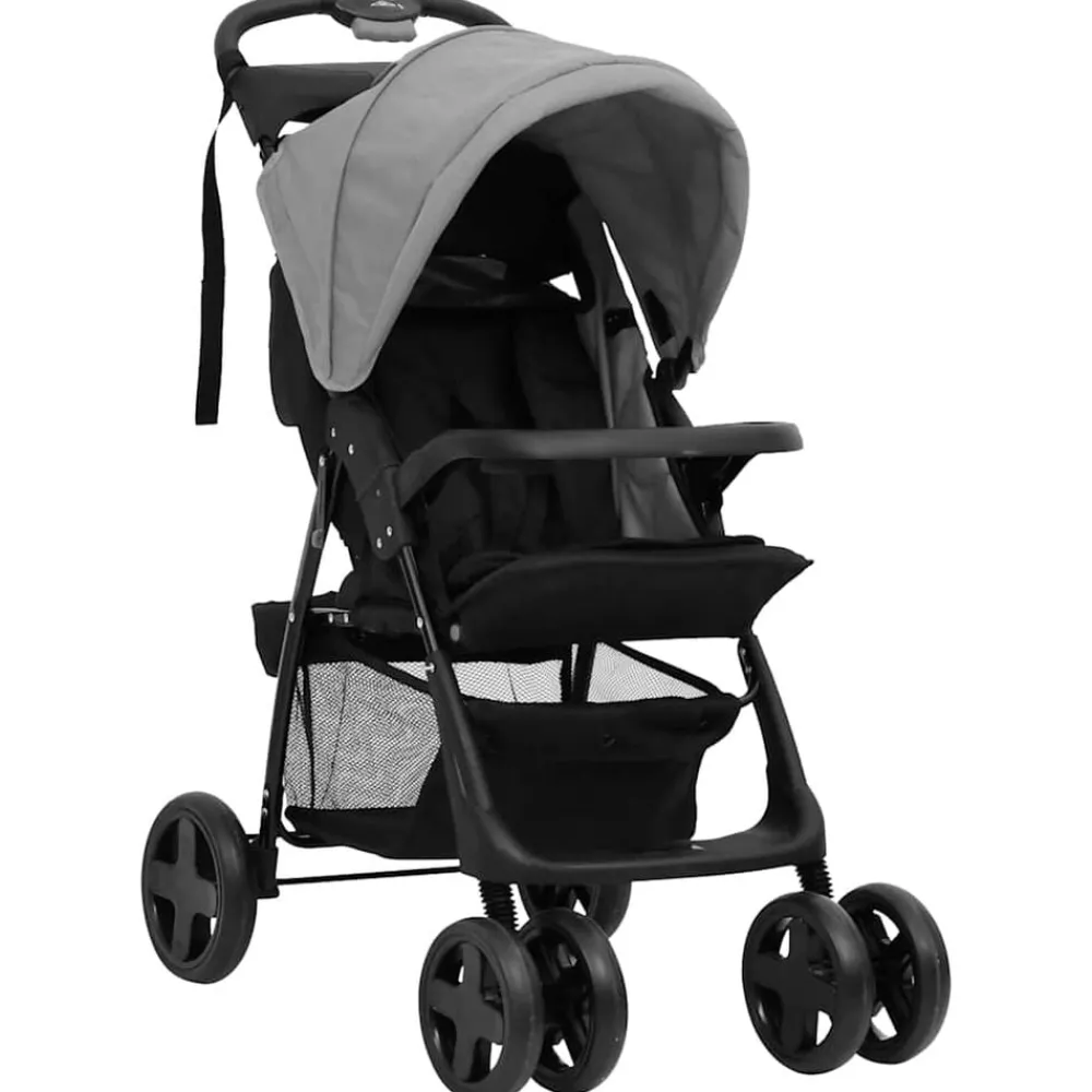 Transport De Bébés-vidaXL Poussette pour bébé 3-en-1 et noir Acier Gris clair