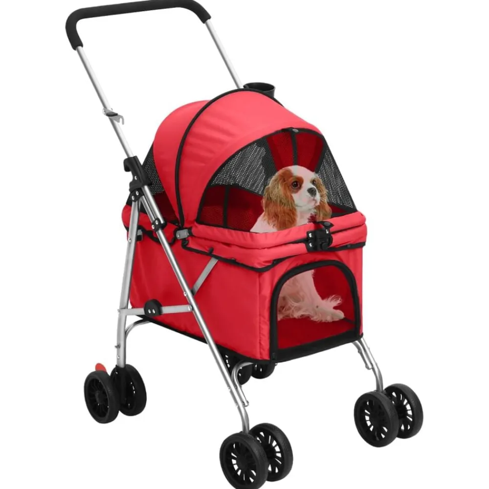 Articles Pour Animaux De Compagnie-vidaXL Poussette pour chien pliante 76x50x100 cm Tissu Oxford Rouge