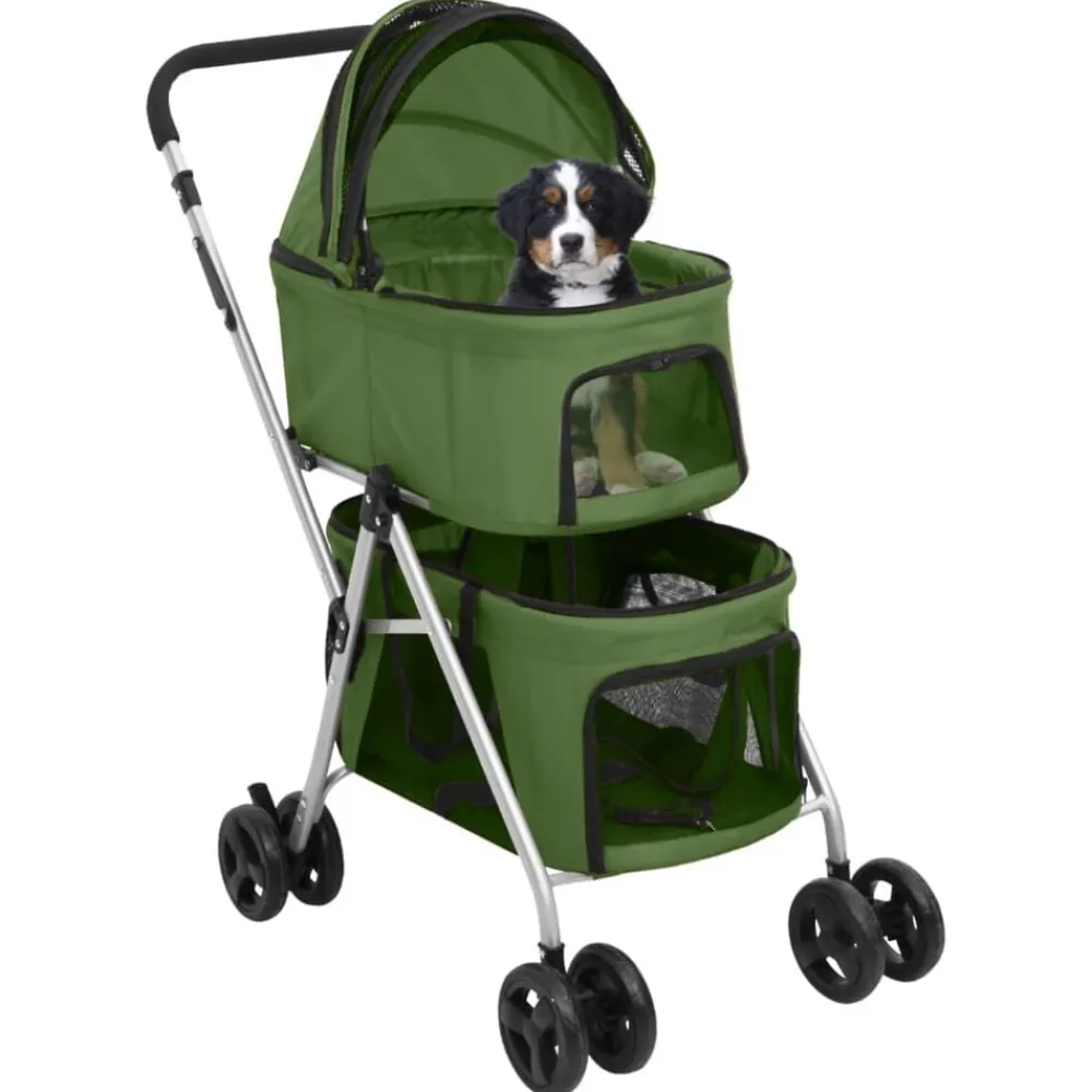 Articles Pour Animaux De Compagnie-vidaXL Poussette pour chien pliante à 2 niveaux 83x48x97 cm Vert