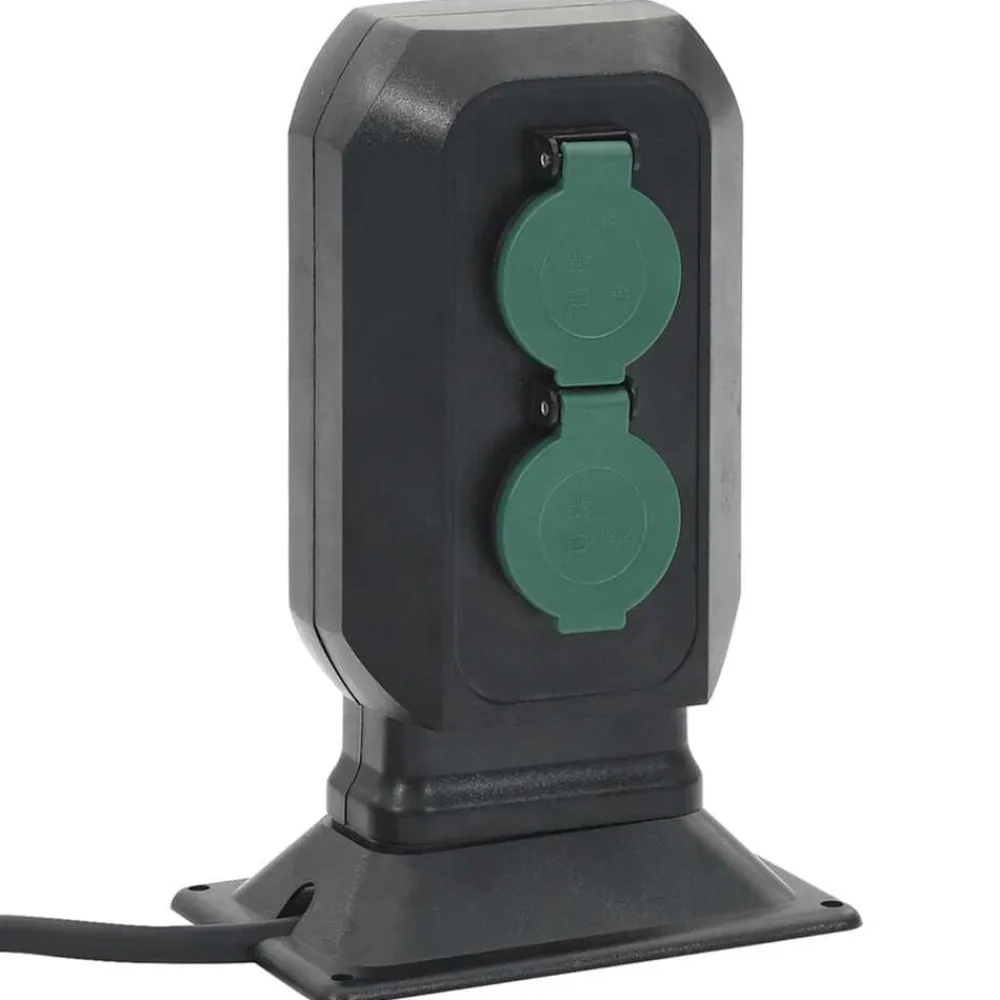 Accessoires Électriques-vidaXL Prise d'extérieur avec piquet à 2 voies noir vert 15,5x11x24 cm