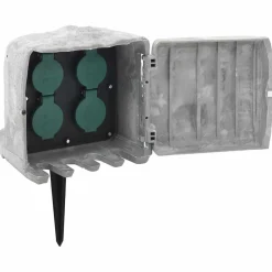 Accessoires Électriques-vidaXL Prise d'extérieur avec piquet à 4 voies aspect de pierre gris
