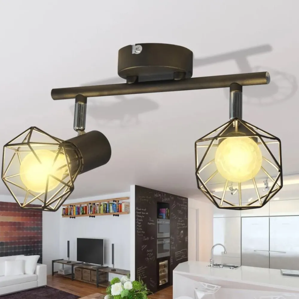 Luminaires-vidaXL Projecteur style industriel noir avec 2 ampoules à filament LED