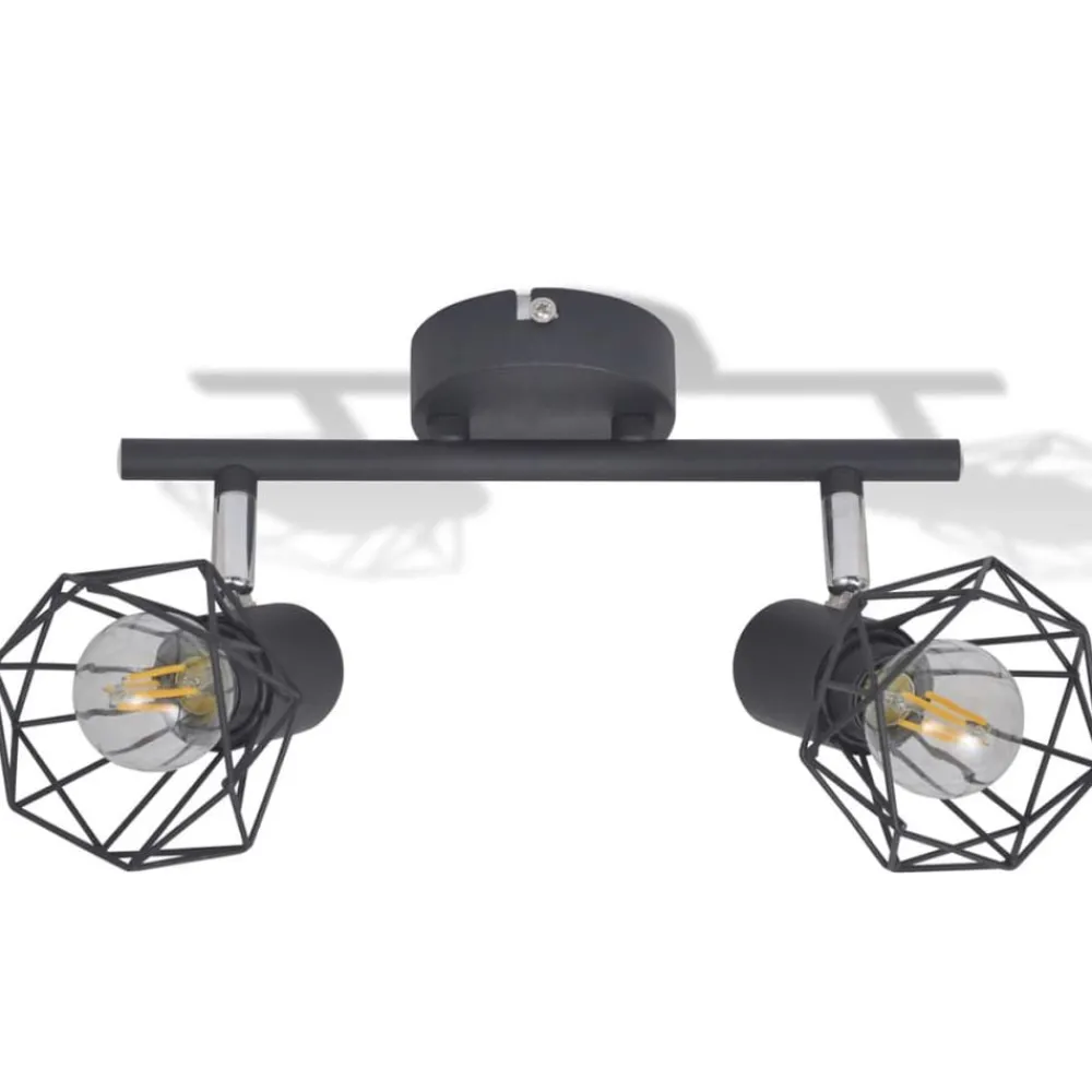 Luminaires-vidaXL Projecteur style industriel noir avec 2 ampoules à filament LED