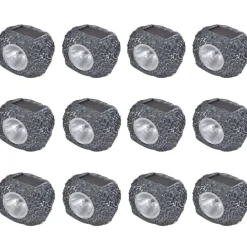 Luminaires-vidaXL Projecteurs solaires à LED forme de pierre 12 pcs