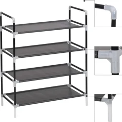 Produits Ménagers-vidaXL Range-chaussures avec 4 étagères Métal et Tissu non tissé Noir