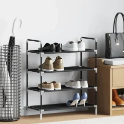 Produits Ménagers-vidaXL Range-chaussures avec 4 étagères Métal et Tissu non tissé Noir