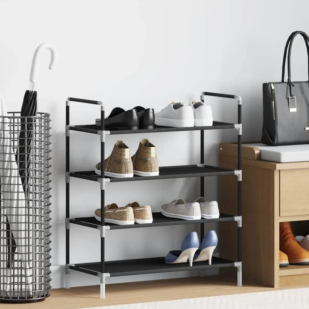 Produits Ménagers-vidaXL Range-chaussures avec 4 étagères Métal et Tissu non tissé Noir