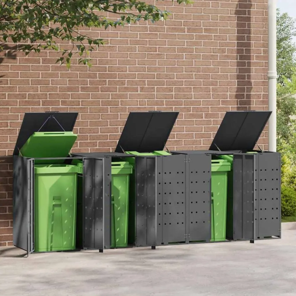 Produits Ménagers-vidaXL Rangement à roulettes pour poubelles pour 5 bacs Anthracite