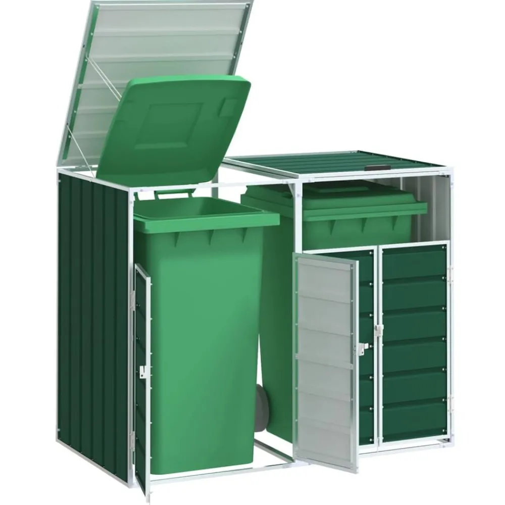 vidaXL Rangement à roulettes pour poubelles pour deux bacs acier
