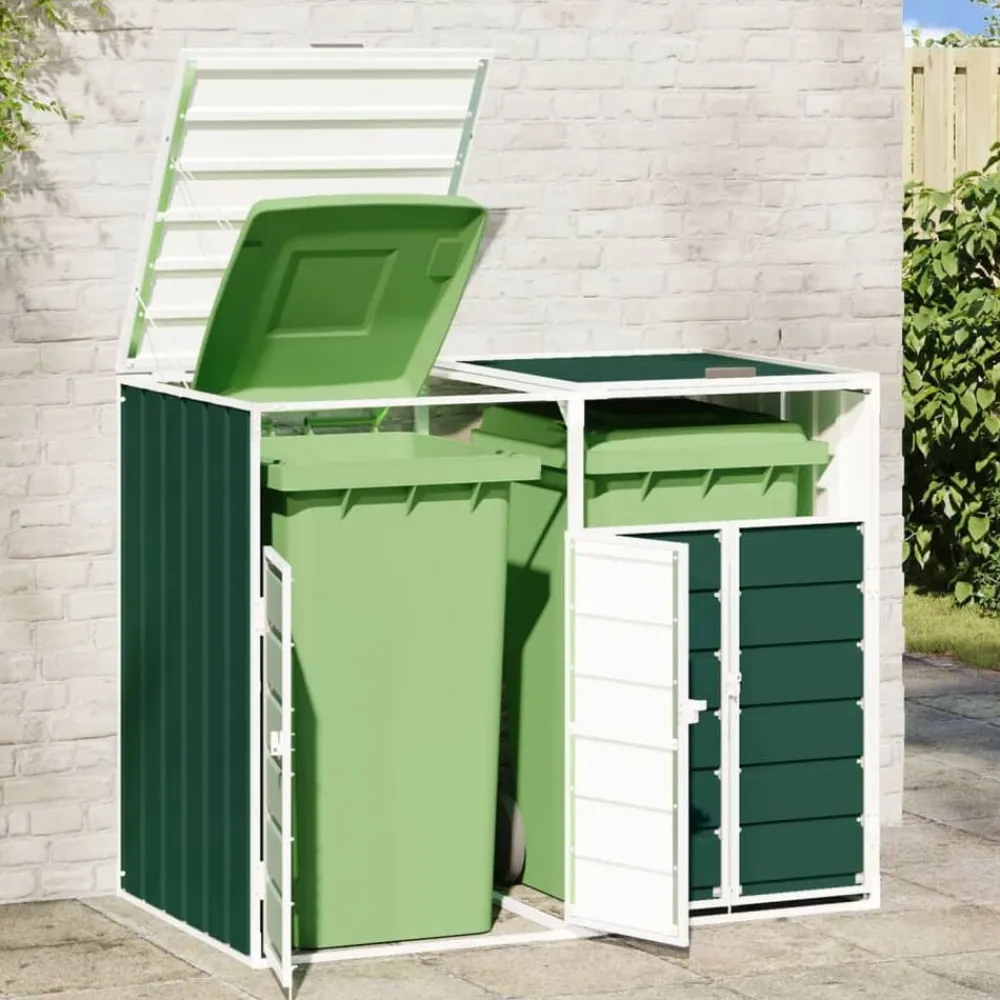vidaXL Rangement à roulettes pour poubelles pour deux bacs acier