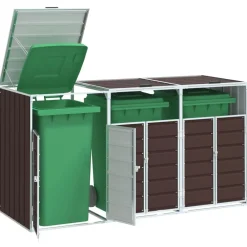 vidaXL Rangement à roulettes pour poubelles pour trois bacs acier