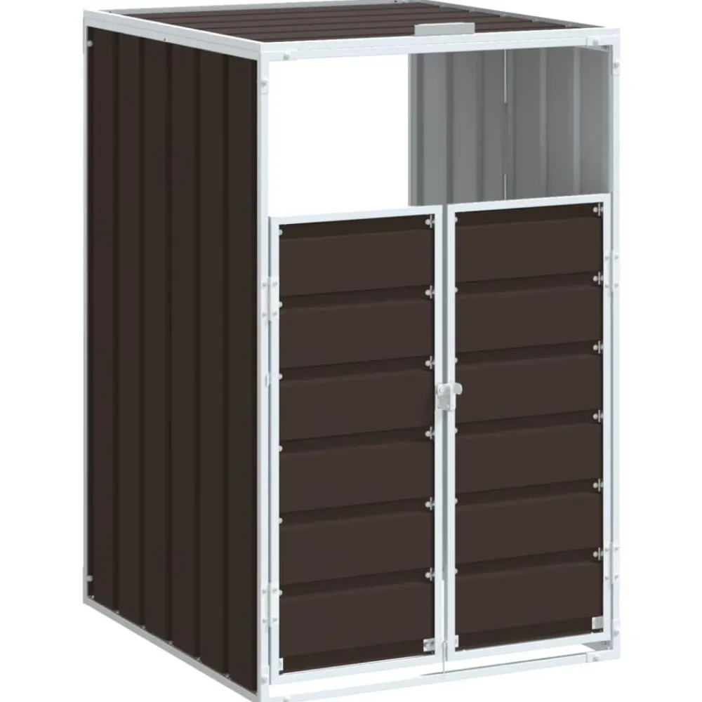 Produits Ménagers-vidaXL Rangement à roulettes pour poubelles pour bac unique acier Marron