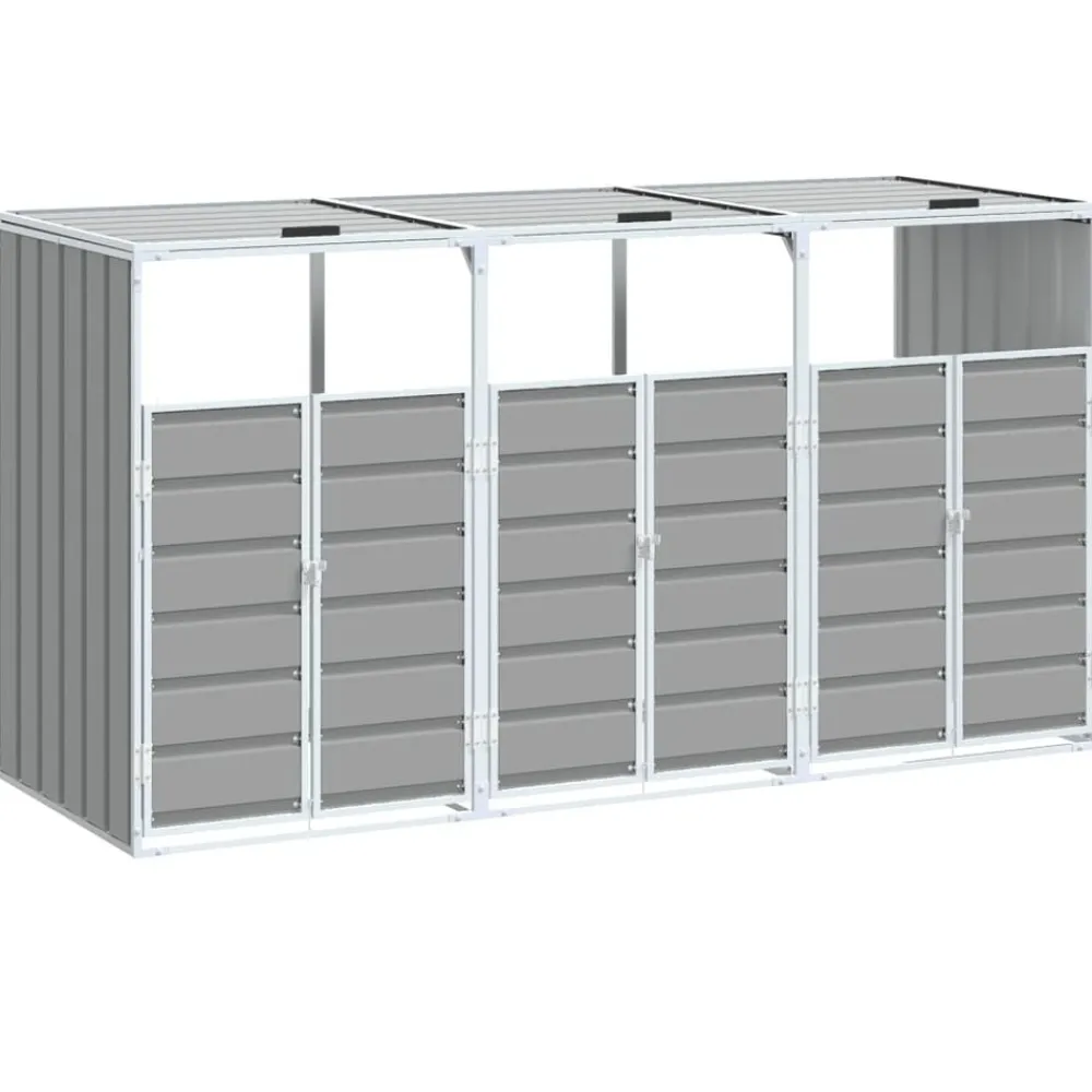 Produits Ménagers-vidaXL Rangement à roulettes pour poubelles pour trois bacs acier Gris