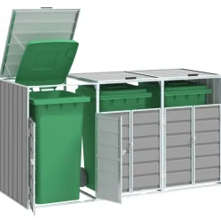 Produits Ménagers-vidaXL Rangement à roulettes pour poubelles pour trois bacs acier Gris
