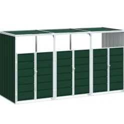 Produits Ménagers-vidaXL Rangement à roulettes pour poubelles pour trois bacs acier Vert