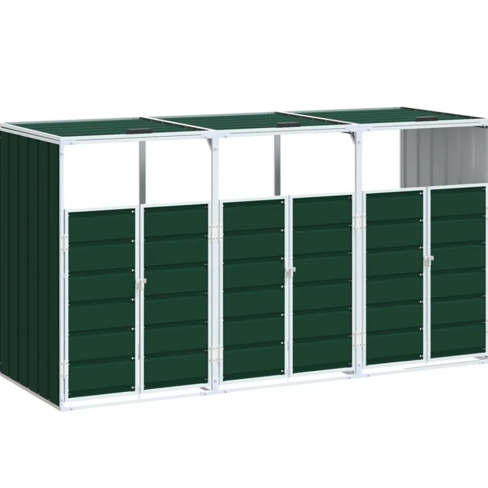 Produits Ménagers-vidaXL Rangement à roulettes pour poubelles pour trois bacs acier Vert