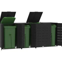 Produits Ménagers-vidaXL Rangement à roulettes pour poubelles pour 4 bacs acier Noir
