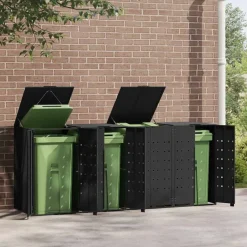 Produits Ménagers-vidaXL Rangement à roulettes pour poubelles pour 4 bacs acier Noir