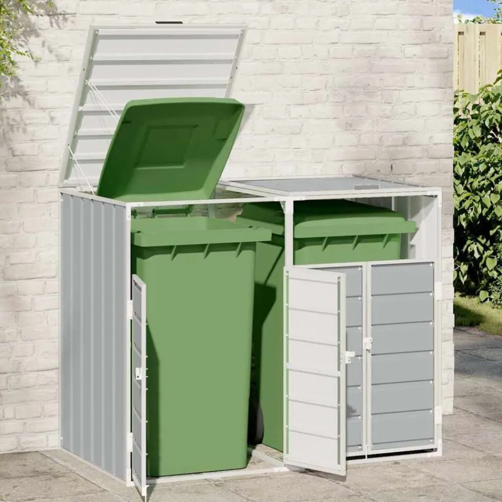 vidaXL Rangement à roulettes pour poubelles pour deux bacs acier