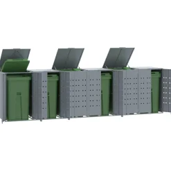 Produits Ménagers-vidaXL Rangement à roulettes pour poubelles pour 6 bacs acier Gris