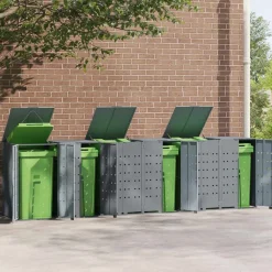 Produits Ménagers-vidaXL Rangement à roulettes pour poubelles pour 6 bacs acier Gris