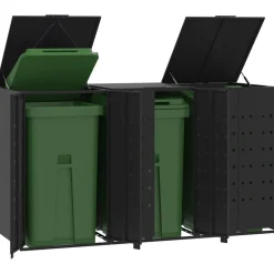 vidaXL Rangement à roulettes pour poubelles pour 3 bacs acier
