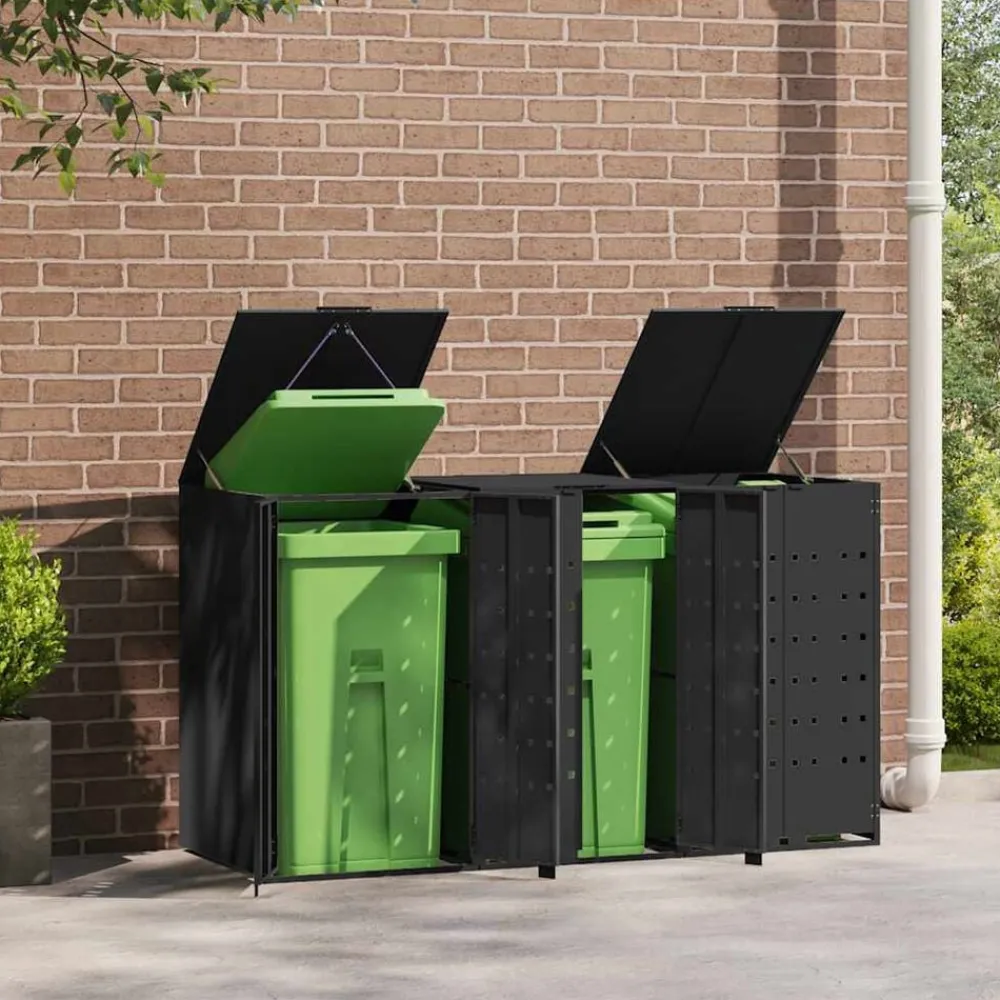 vidaXL Rangement à roulettes pour poubelles pour 3 bacs acier