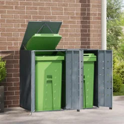 vidaXL Rangement à roulettes pour poubelles pour 2 bacs acier