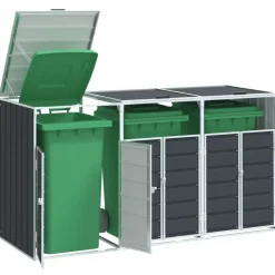vidaXL Rangement à roulettes pour poubelles pour trois bacs acier