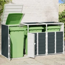 vidaXL Rangement à roulettes pour poubelles pour trois bacs acier