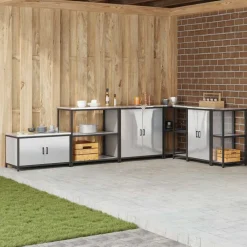 vidaXL Rangement de cuisine avec étagère Argent 90 x 50 x 92 cm Acier
