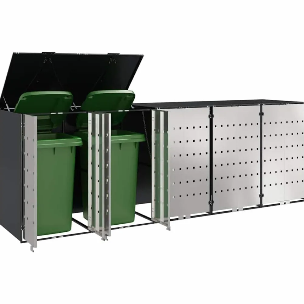 vidaXL Rangement de poubelle à roulettes pour 3 poubelles Anthracite