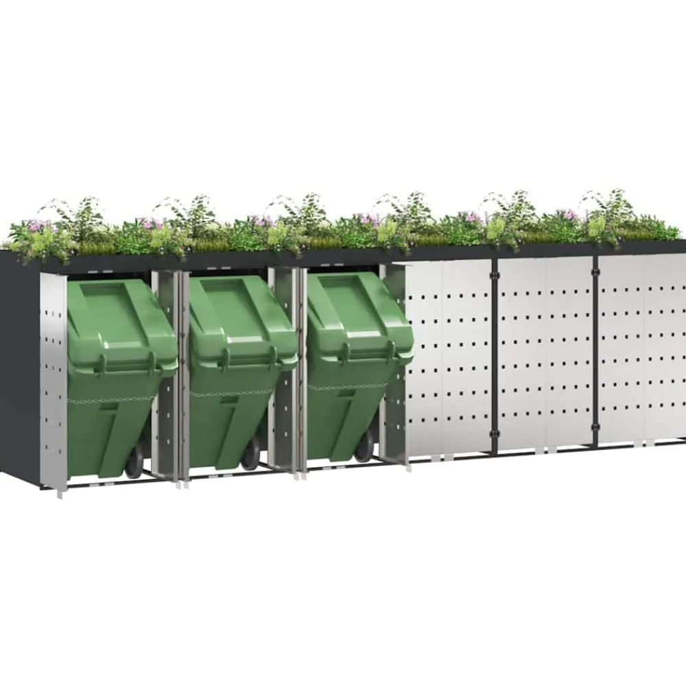 Produits Ménagers-vidaXL Rangement de poubelle à roulettes pour 3 poubelles Anthracite