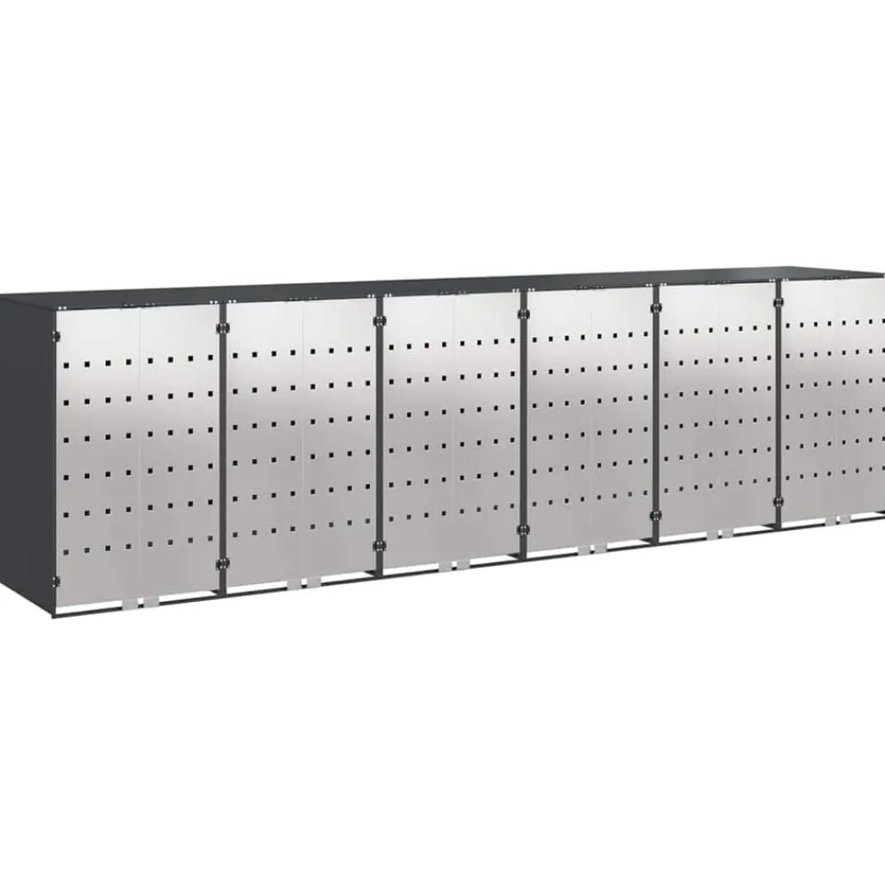 Produits Ménagers-vidaXL Rangement de poubelle à roulettes pour 3 poubelles Anthracite