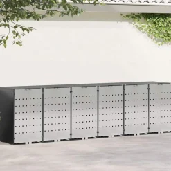 Produits Ménagers-vidaXL Rangement de poubelle à roulettes pour 3 poubelles Anthracite